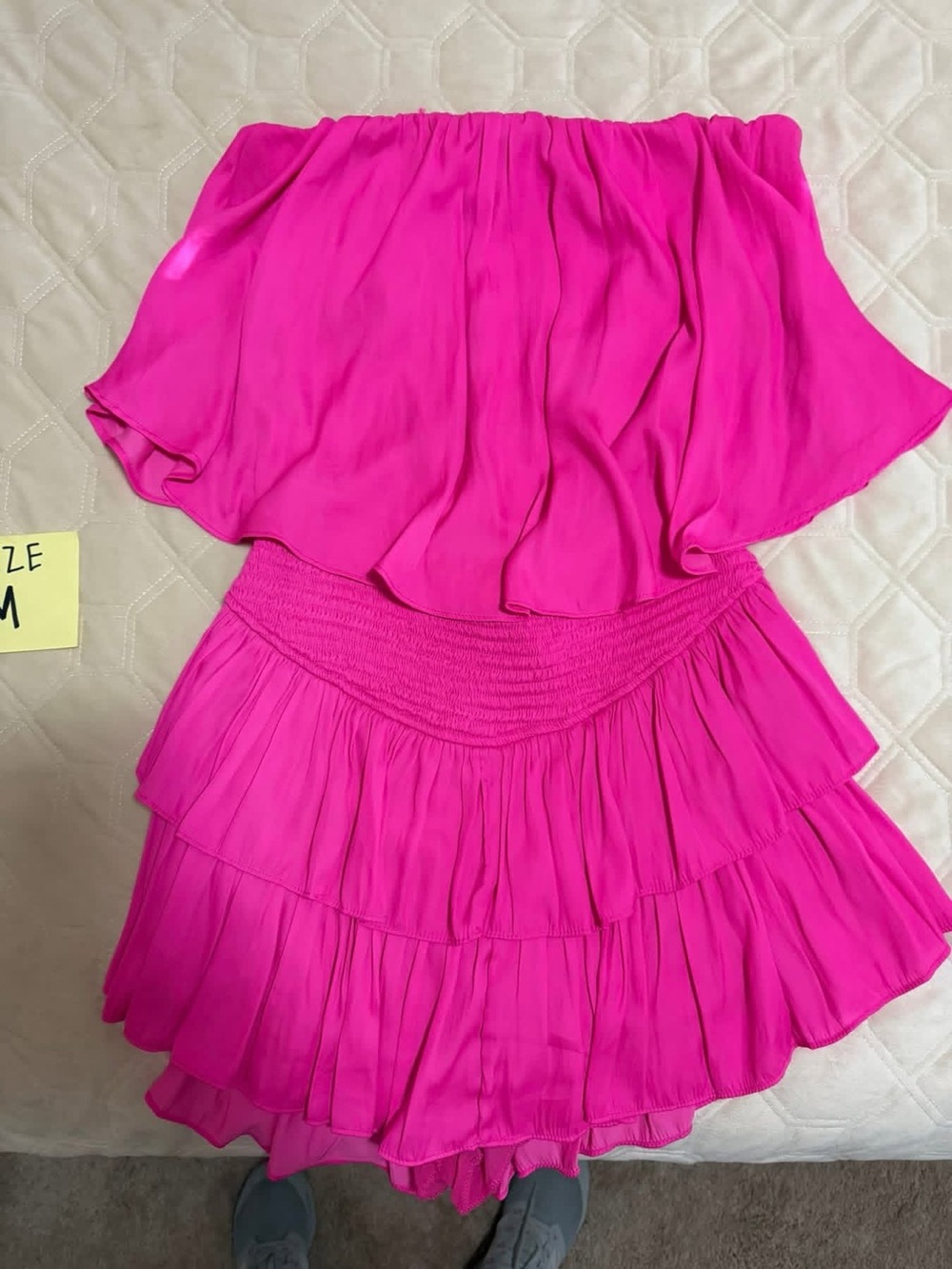 Current Air Hot Pink Strapless Romper with Tiered Skirt